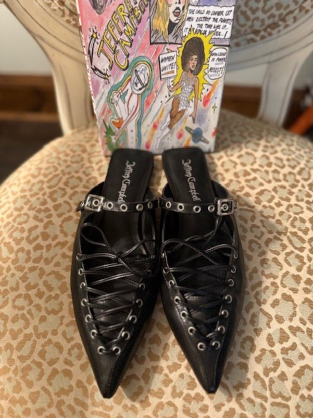 Jeffrey Campbell Black Studded Cage Mules | Pointed Toe - Picture 2 of 3